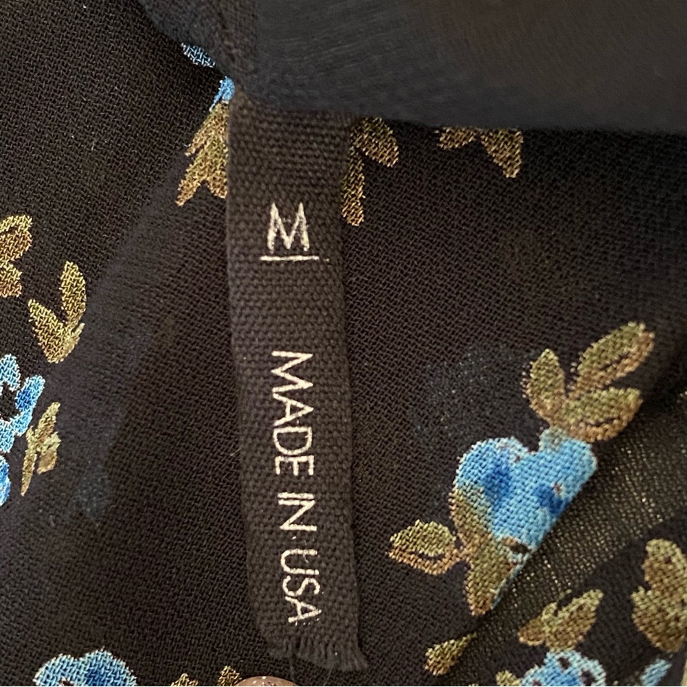 Reformation black blue floral print collared 1/2 button short sleeve mini dress - Picture 12 of 13